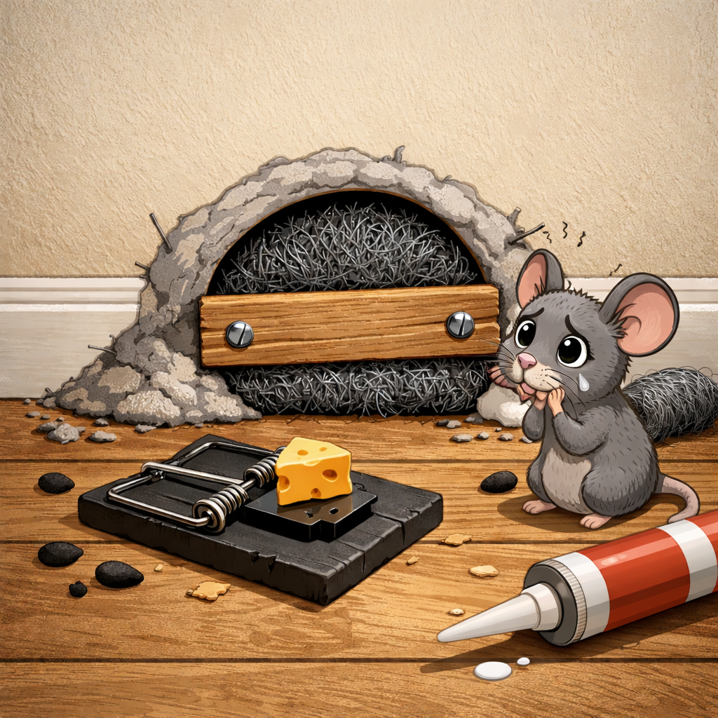 出入口を封鎖されて困っているネズミ