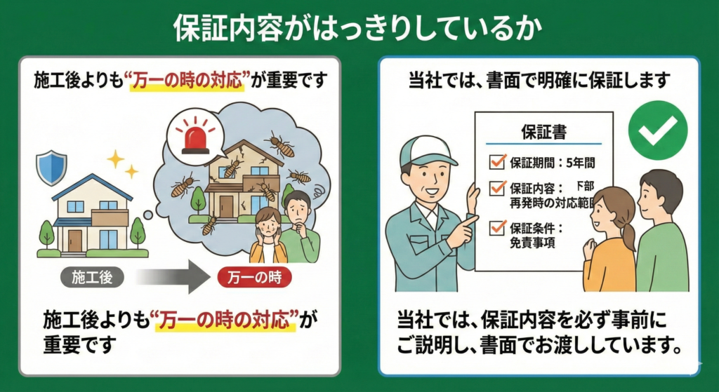 シロアリ被害があった時の保証内容が明確か？