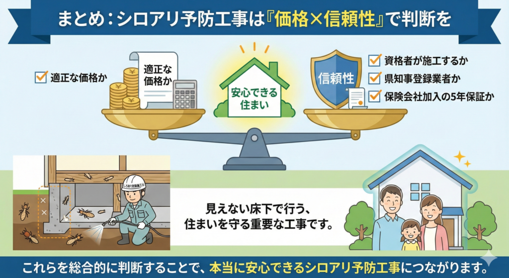 シロアリ予防工事は「価格×信頼性」で判断を