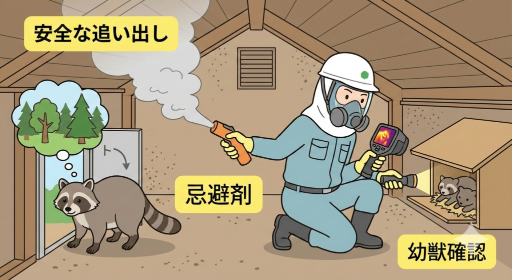 アライグマの安全な追い出し
