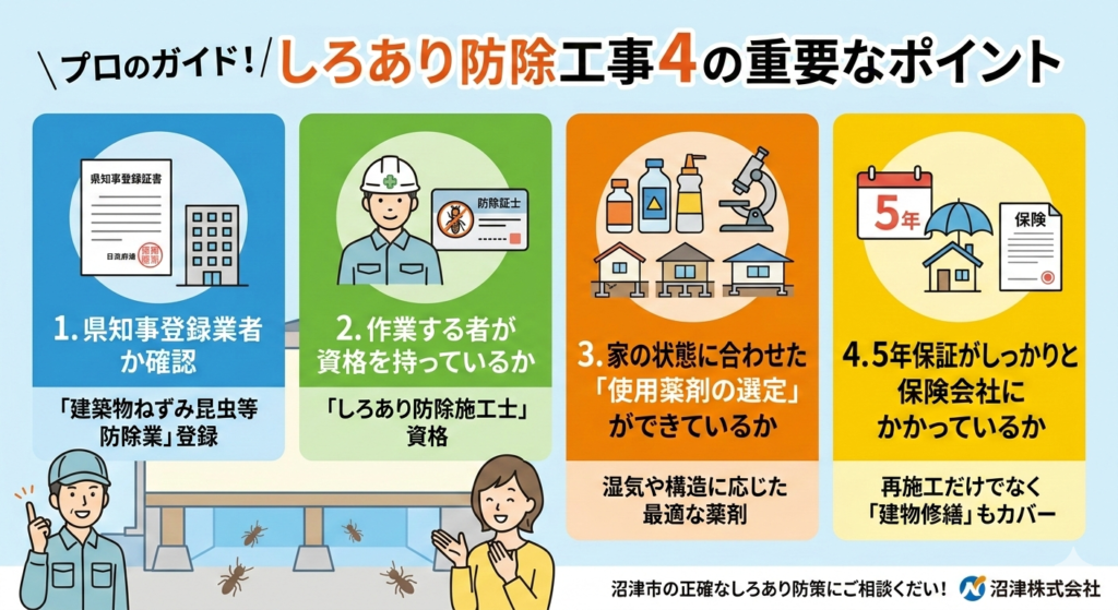 プロが教える!シロアリ予防工事で確認すべき4つの重要ポイント