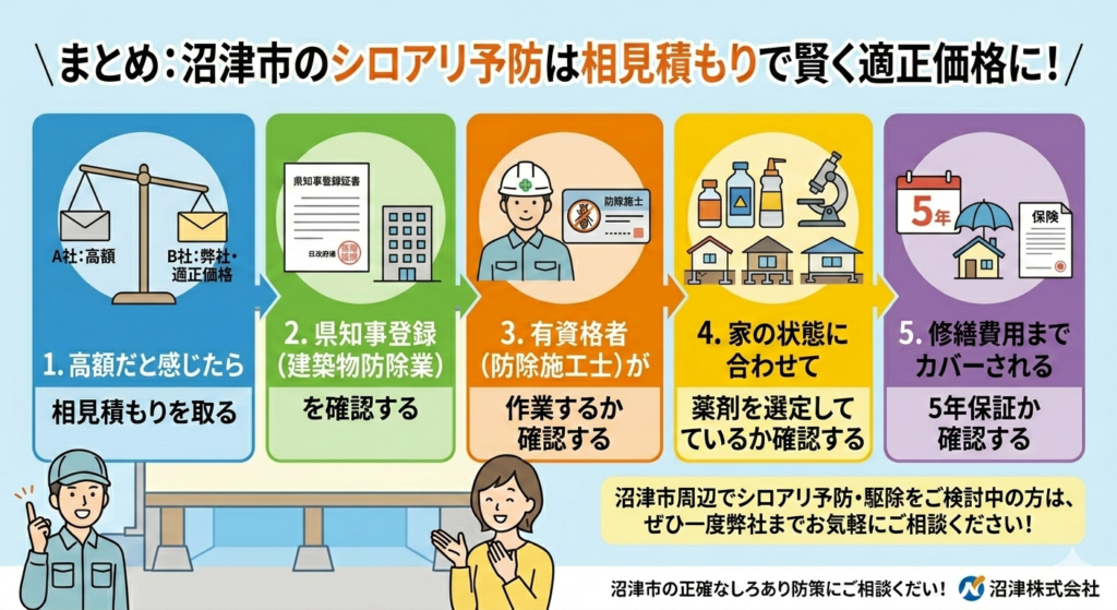 まとめ:沼津市のシロアリ予防は相見積もりで賢く適正価格に