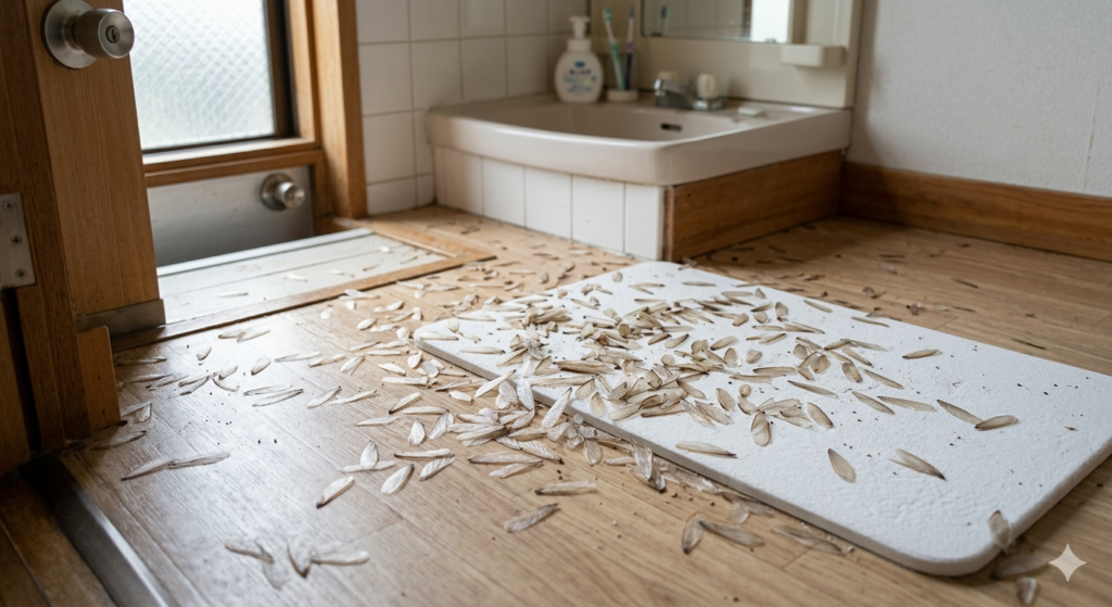 洗面所に落ちているシロアリ羽アリの羽