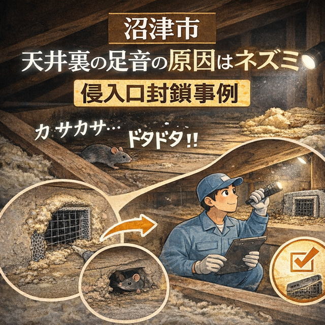 沼津市天井裏裏の足音の原因はネズミでした