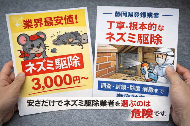 費用は安いほうが魅力的に見えますが、ネズミ駆除では安さだけで選ぶのは危険です。