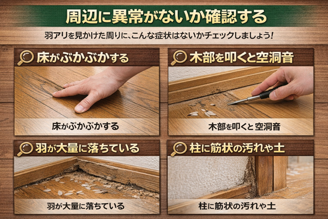 羽アリを発見した周辺に異常がないか確認する