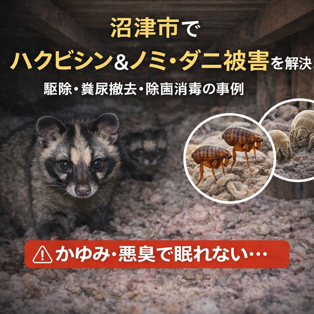 沼津市でハクビシン駆除、ノミダニ行いました
