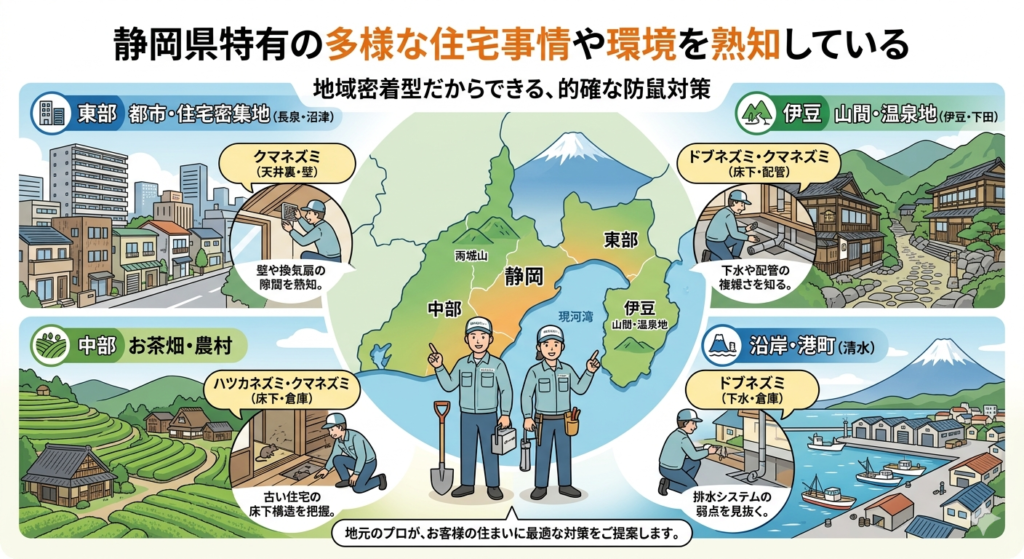静岡県特有の多様な住宅事情や環境を熟知している