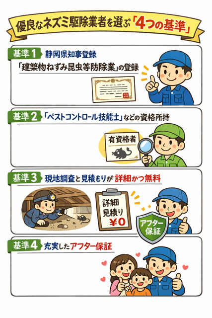 優良なネズミ駆除業者を選ぶ「4つの基準」
