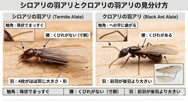 シロアリの羽アリとクロアリの羽アリの違い
