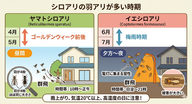 シロアリの羽アリが発生する時期