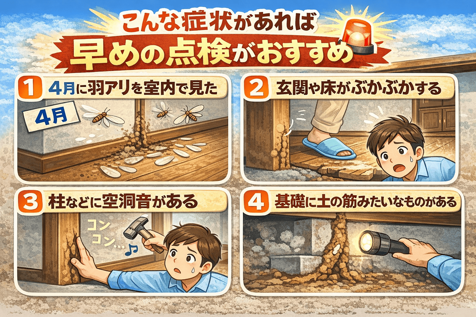 こんな症状があれば早めのしろあり点検がおすすめ