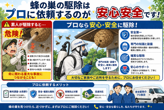 蜂の巣の駆除はプロに依頼するのが安心安全です。