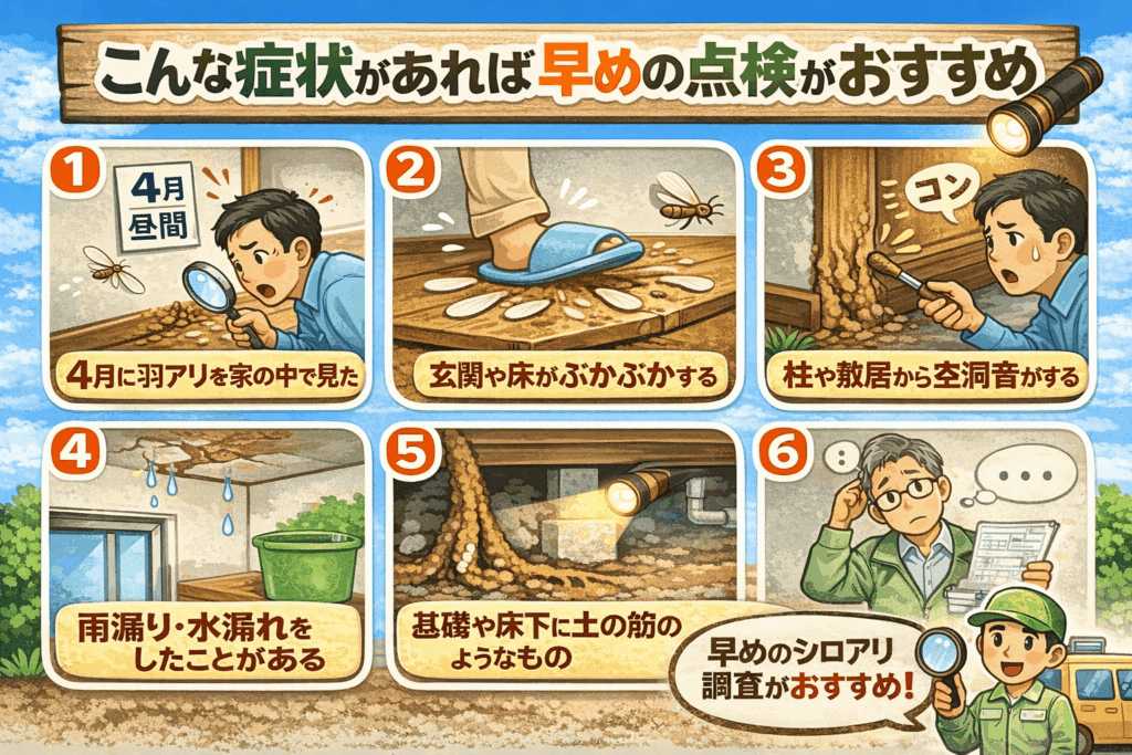 こんな症状があれば早めのしろあり点検がおすすめ